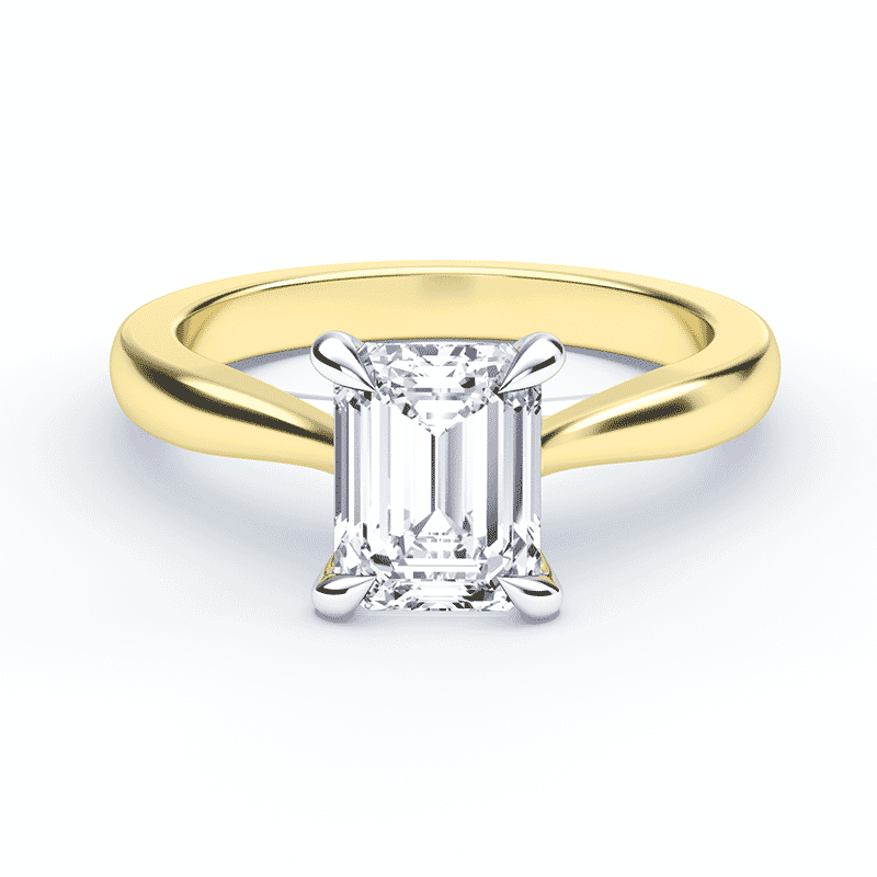 Cathedral 2 Tone Yellow Gold Emerald Cut Diamond Ring – Plum