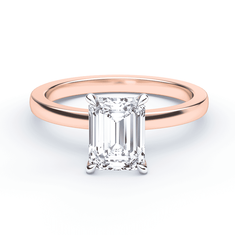 2 Tone Rose Gold Low Profile Emerald Cut Engagement Ring – Plum